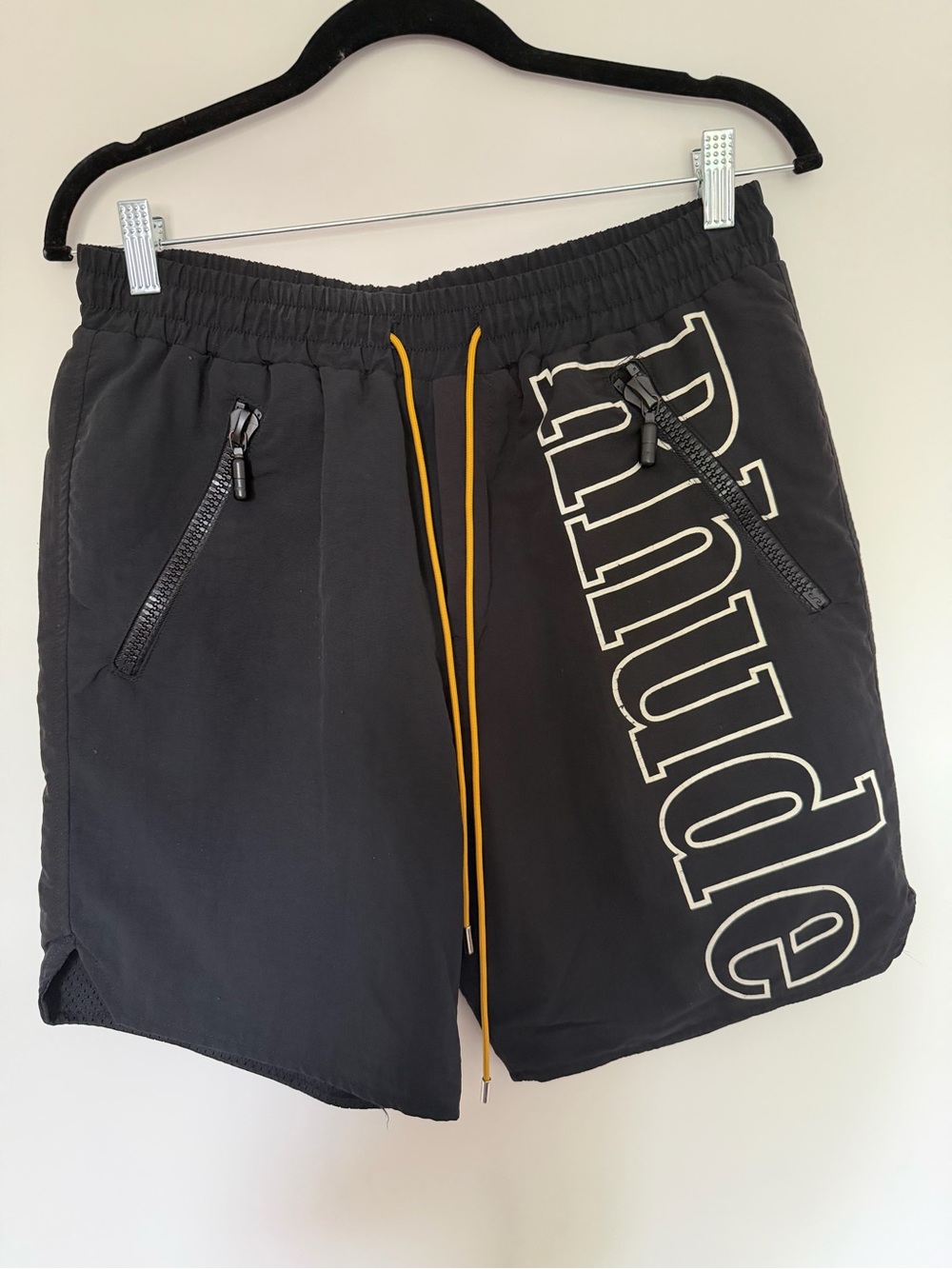 Rhude Black Athletic Shorts with Yellow Drawcord
